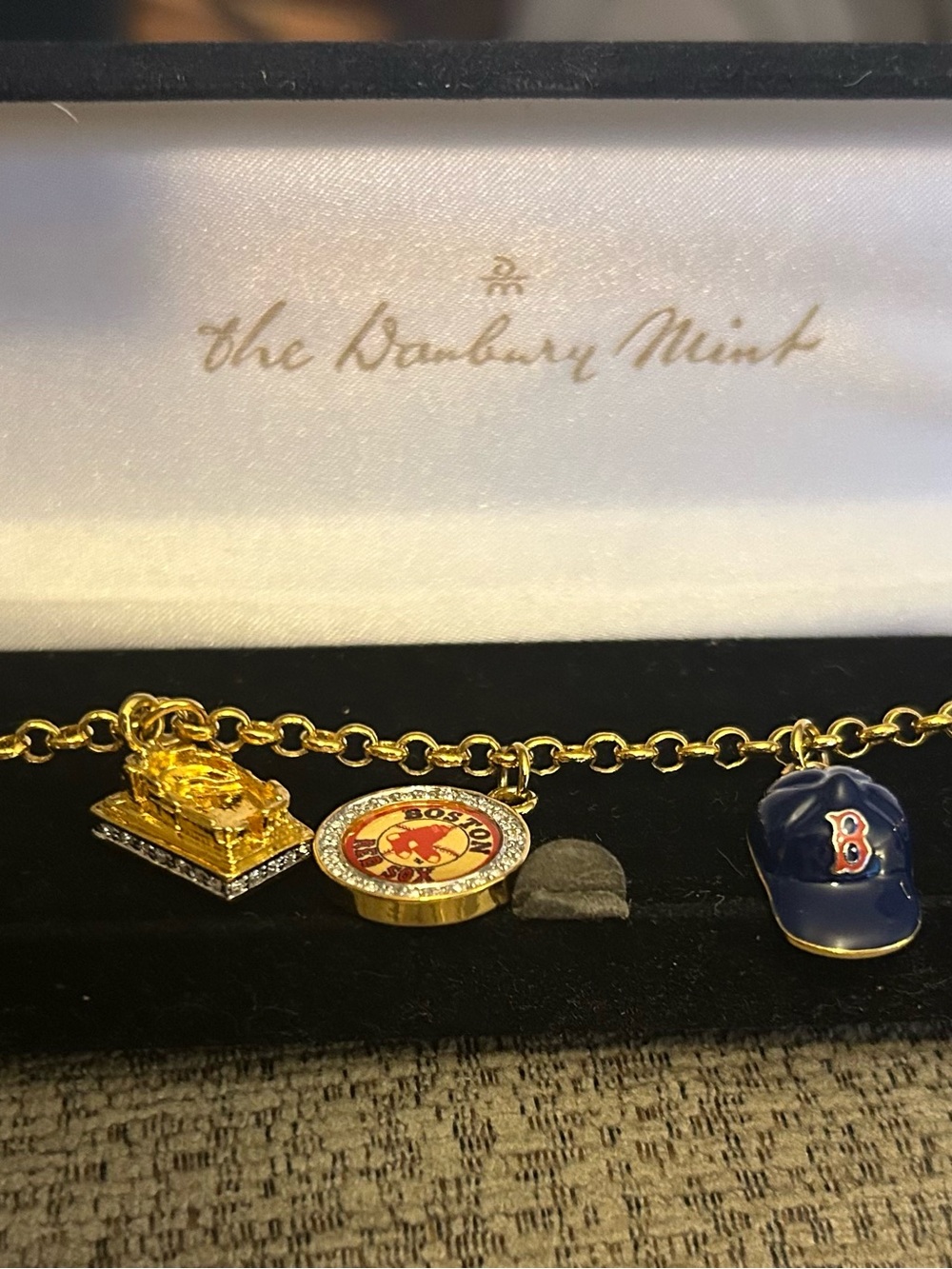 Gold-Tone Boston Red Sox Charm Bracelet with Navy and Gold Charms